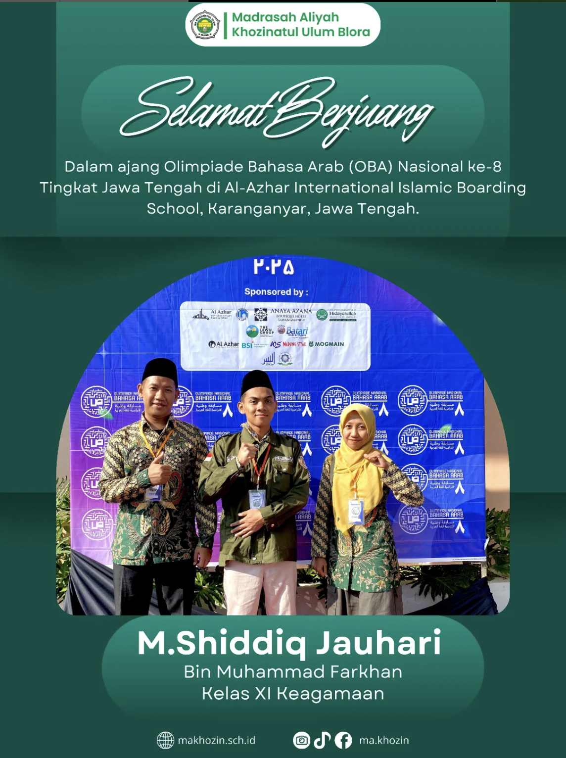 Juara 2 Olimpiade Bahasa Arab (OBA) ke 8 Kabupaten