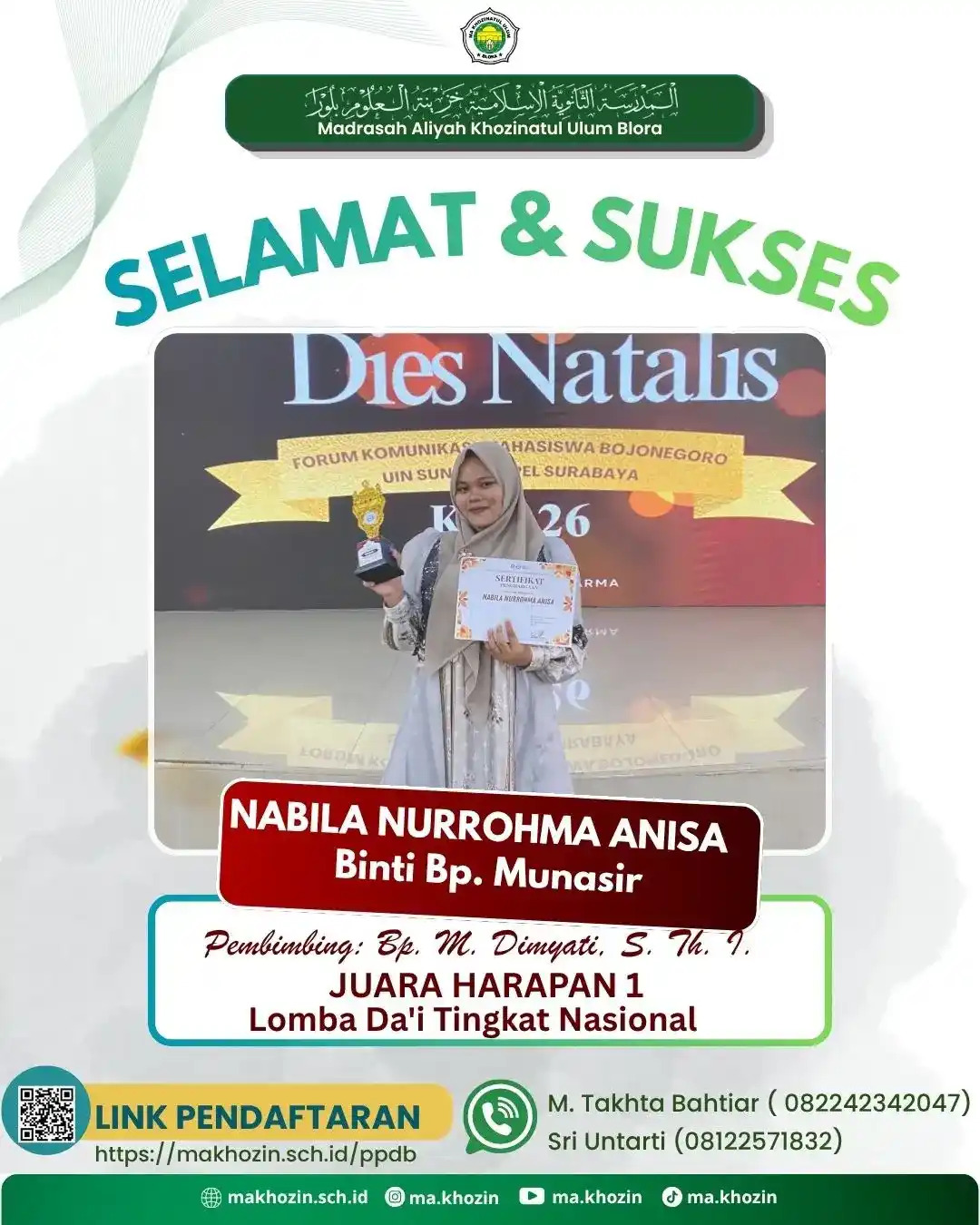 Siswi MA Khozin sabet Juara Harapan 1 Lomba Da'i Tingkat Nasional